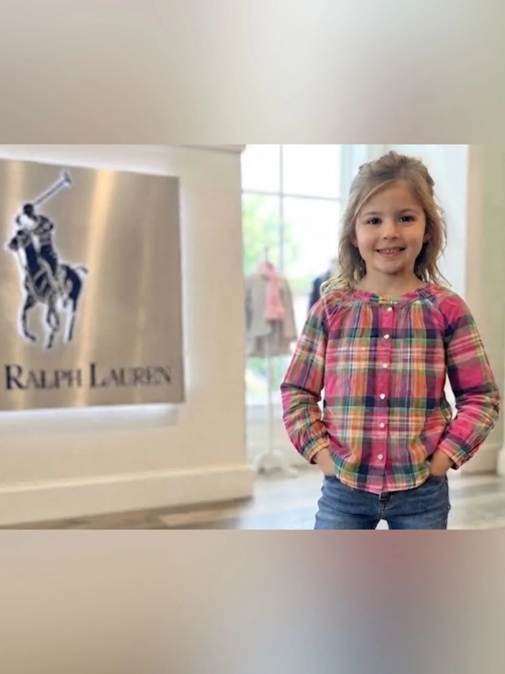 Authentic Ralph Lauren designer 100% cotton girls signature plaid top sz 5